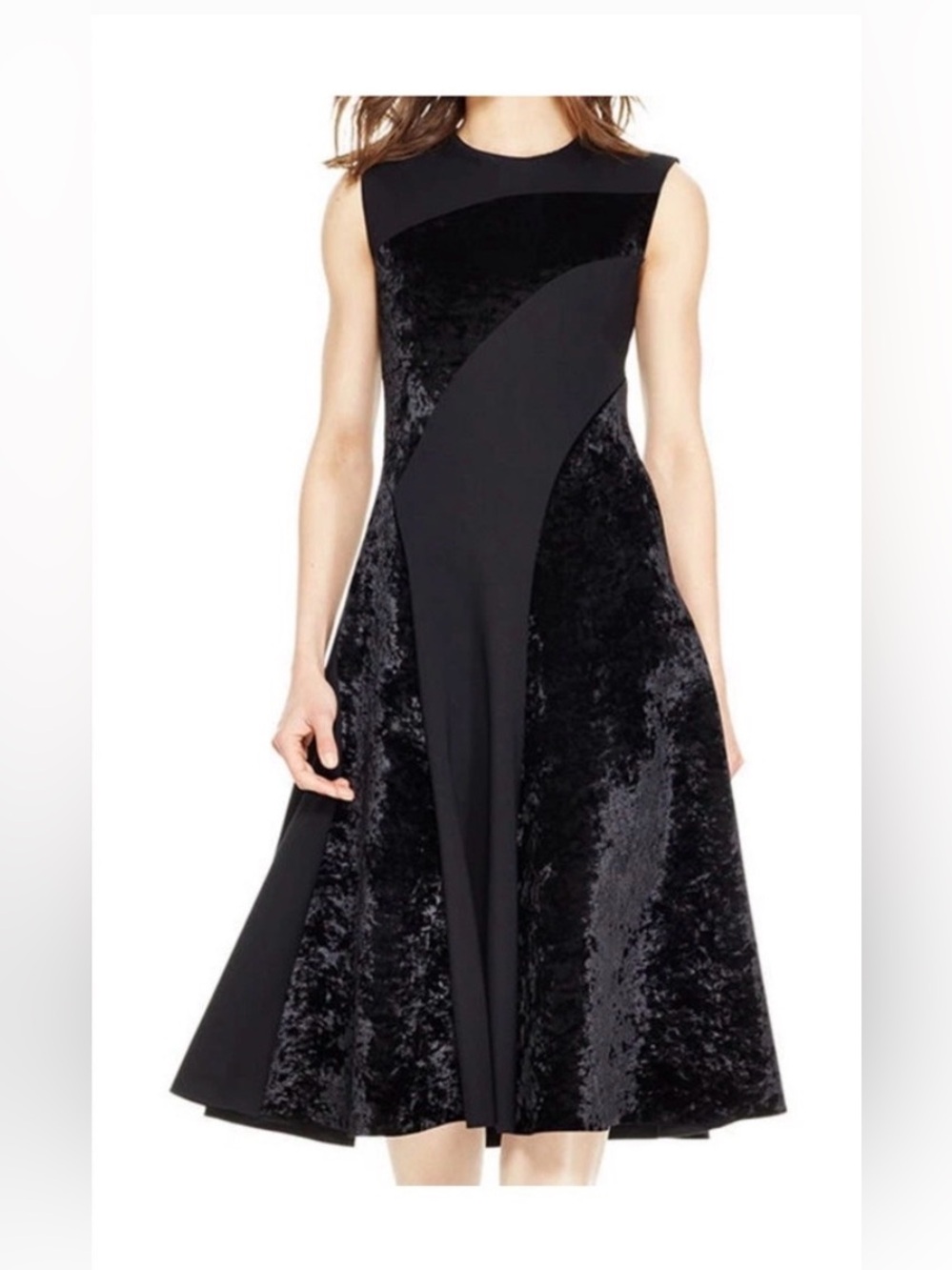 Like New DKNY Velvet Scuba Fit & Flare Black Midi Dress Size 6